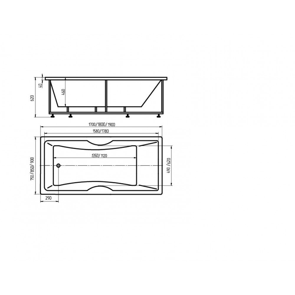 Ванна акриловая с гидромассажем Aquatek Феникс 170 стандартные форсунки ...