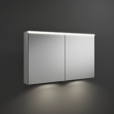 Зеркальный шкаф с подсветкой BURGBAD, 1108х680х160 мм,свет. 1 выкл.и розетка, стекл полки, 2 зеркальн двери с обеих сторон, зеркальный корпус фото 1