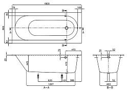 Ванна квариловая Villeroy&Boch Oberon 180x80 UBQ180OBE2V-01 с ножками,  без отв. перелива, белая