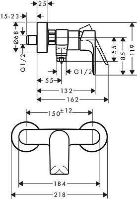 Смеситель для душа HANSGROHE REBRIS E 72650000 Хром фото 3