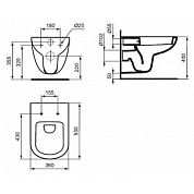 T331101 унитаз подвесной TEMPO глубокий смыв /36х53/ (белый)