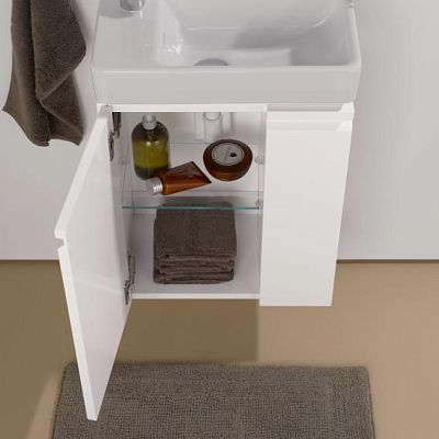 Тумба асимметричная Laufen Pro S 4.8300.1.095.475.1 для раковины Pro S 8.1595.5, дверца слева, полки справа, белый глянцевый фото 5