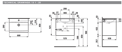 Тумба с раковиной Laufen Palace ПЭК 8.6170.2.260.104.1 60 см, белый матовый, 2 ящика, ручки черный алюминий фото 4