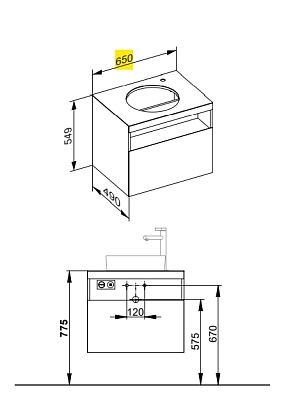 Тумба под раковину KEUCO STAGELINE 32855 300000 490 мм х 650 мм х 549 мм, с 1 выдвижным ящиком, с отверстием под смеситель справа, с сифоном, белый/белый фото 3