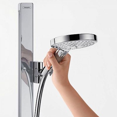 Штанга для душа HANSGROHE Unica E 27640400 с держателем для лейки, полкой и шлангом, цвет Белый/Хром фото 4