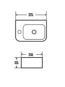AQM5006L Умывальник с отверстием под смеситель. Левый. 375х245х135