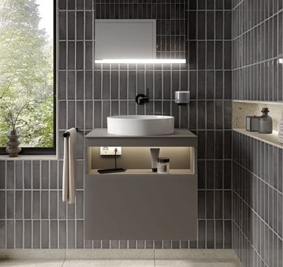 Тумба под раковину KEUCO STAGELINE 32855 300000 490 мм х 650 мм х 549 мм, с 1 выдвижным ящиком, с отверстием под смеситель справа, с сифоном, белый/белый фото 5