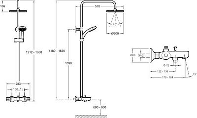 E99741-CP душевая стойка для душа/ванны JULY с термостатом и круглым верхним душем (хром) фото 4