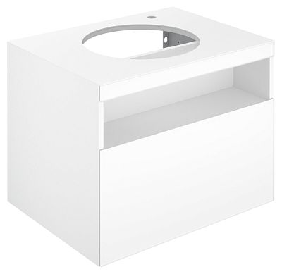 Тумба под раковину KEUCO STAGELINE 32855 300000 490 мм х 650 мм х 549 мм, с 1 выдвижным ящиком, с отверстием под смеситель справа, с сифоном, белый/белый фото 1